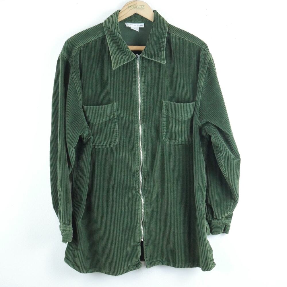 Vintage Medium Shacket Wide Wale Corduroy Olive Green 90s Y2K Grunge Utility